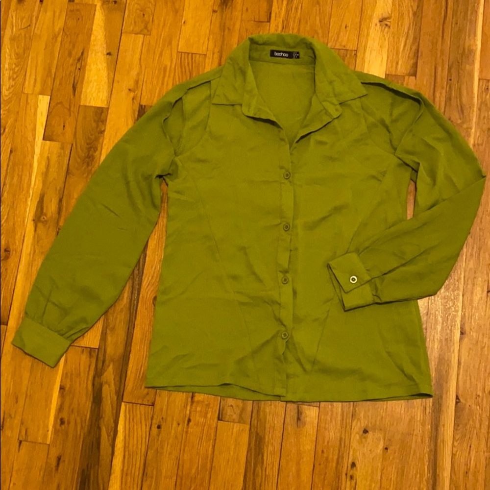 Boohoo Cold Shoulder Olive Blouse